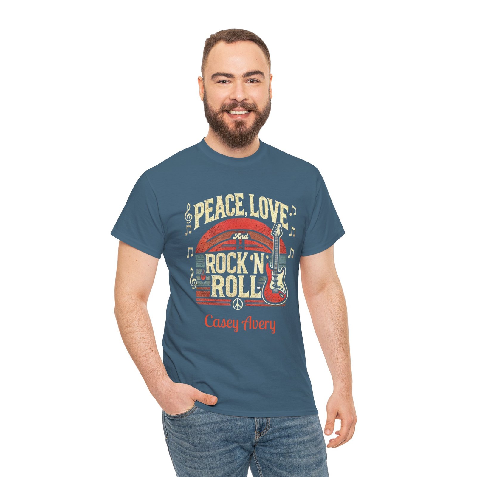 Peace, Love & Rock ’n’ Roll – Music Edition T-Shirt with Guitar & Notes - Image 7