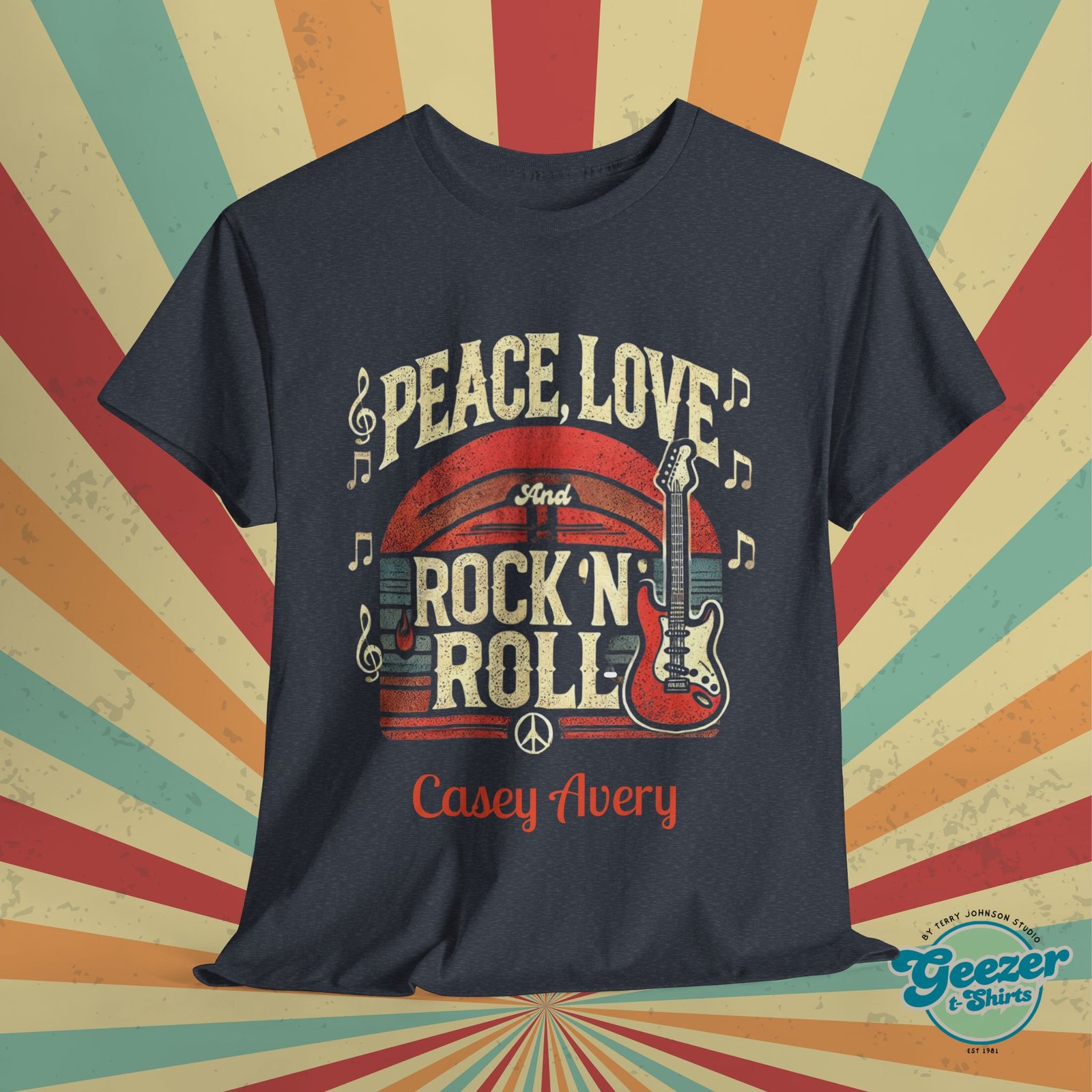 Peace, Love & Rock ’n’ Roll – Music Edition T-Shirt with Guitar & Notes - Image 8