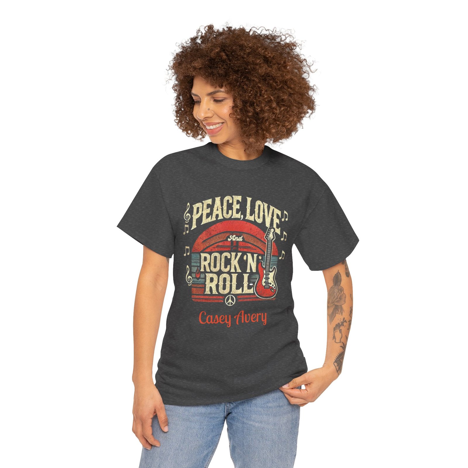 Peace, Love & Rock ’n’ Roll – Music Edition T-Shirt with Guitar & Notes - Image 3