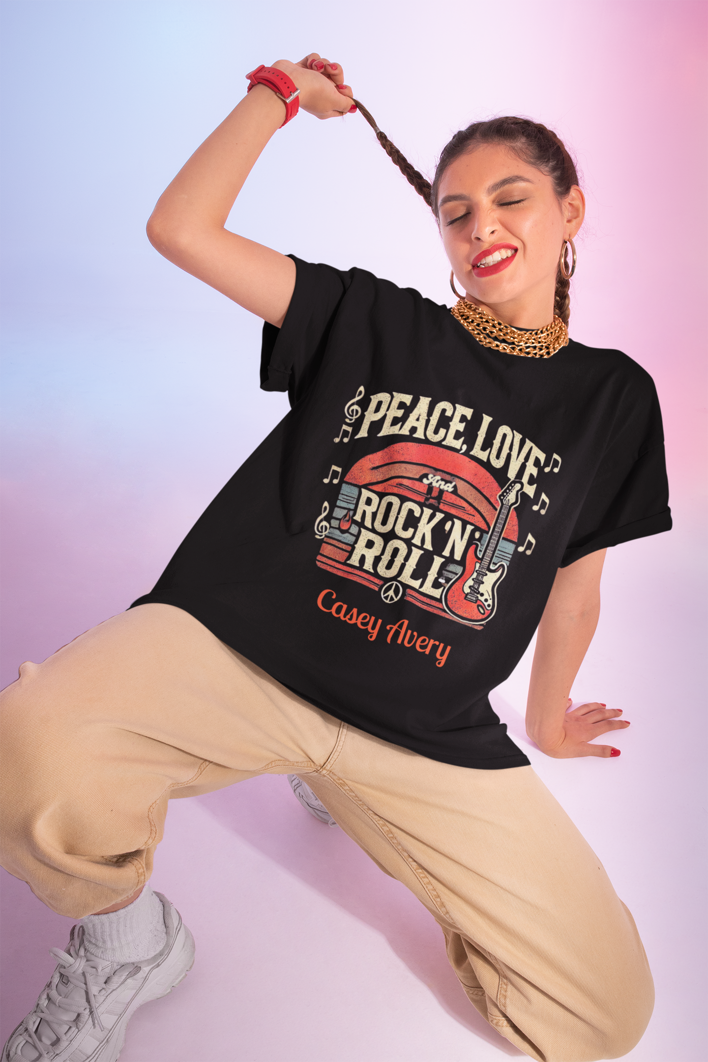 Peace, Love & Rock ’n’ Roll – Music Edition T-Shirt with Guitar & Notes - Image 12