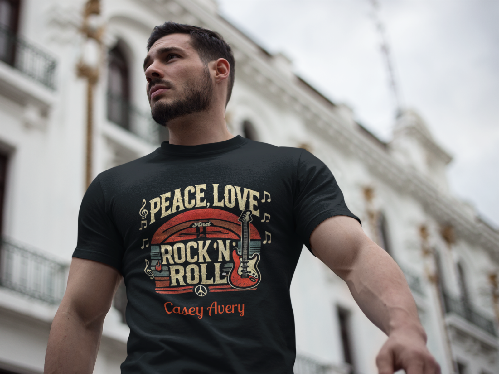 Peace, Love & Rock ’n’ Roll – Music Edition T-Shirt with Guitar & Notes - Image 10