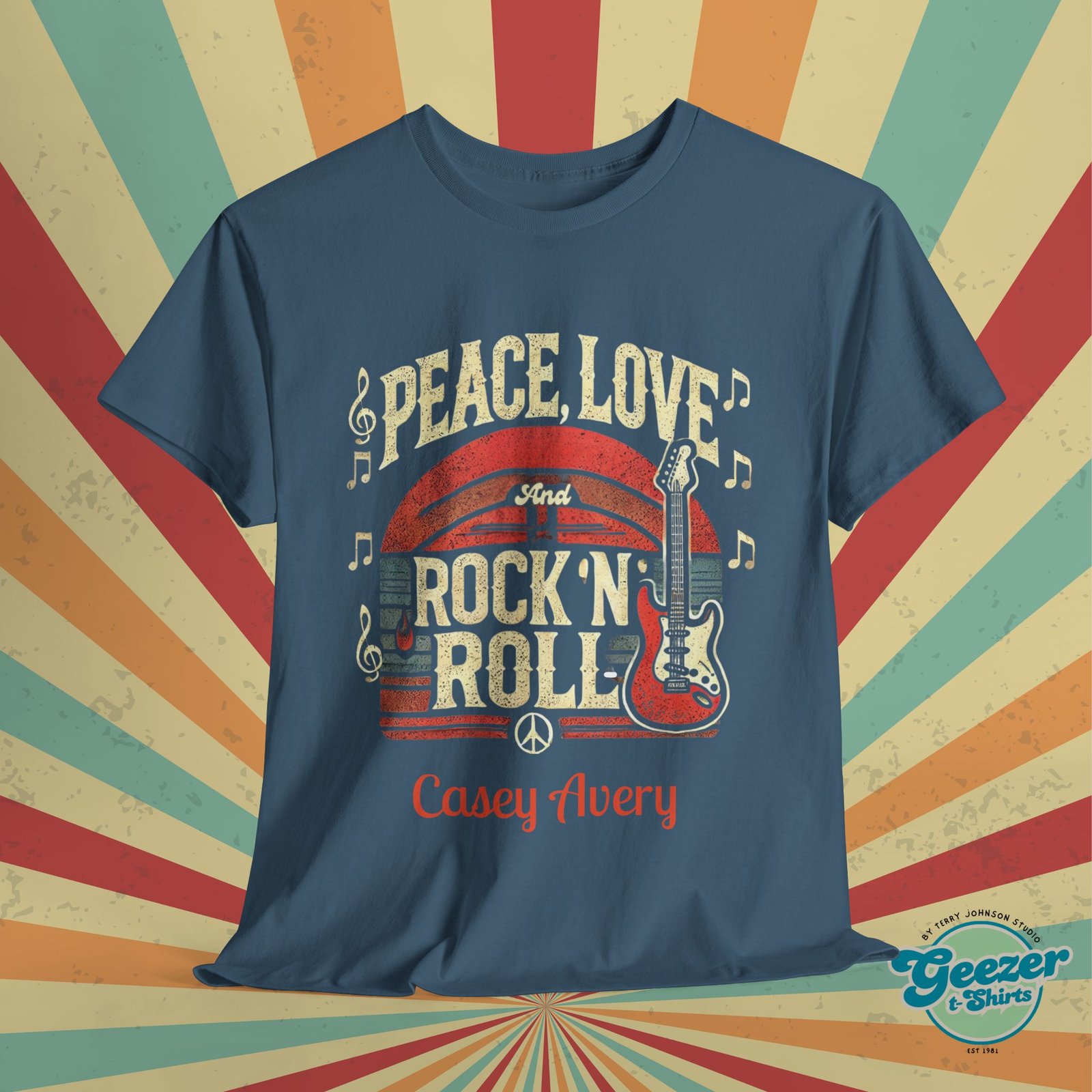 Peace, Love & Rock ’n’ Roll – Music Edition T-Shirt with Guitar & Notes - Image 6