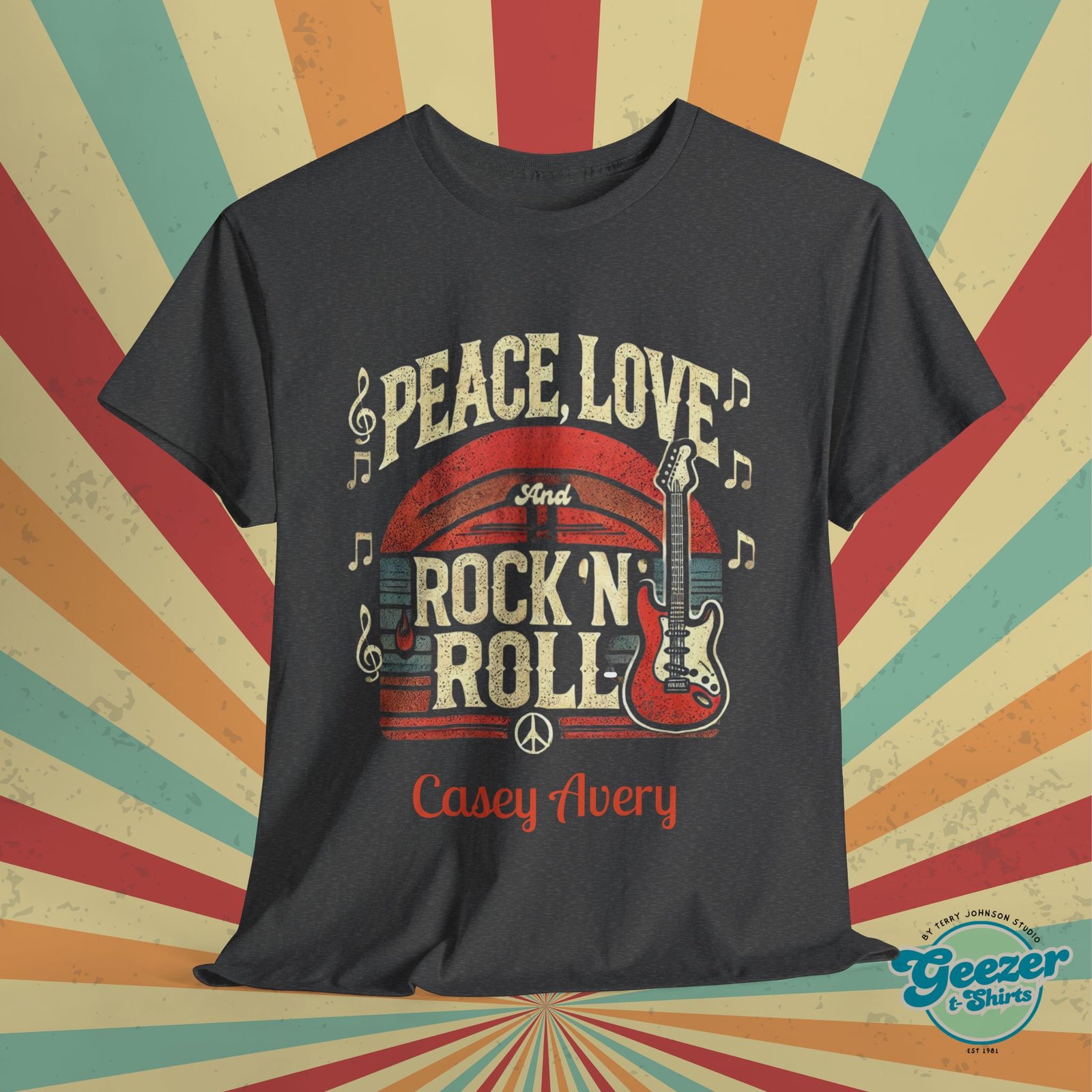 Peace, Love & Rock ’n’ Roll – Music Edition T-Shirt with Guitar & Notes - Image 2
