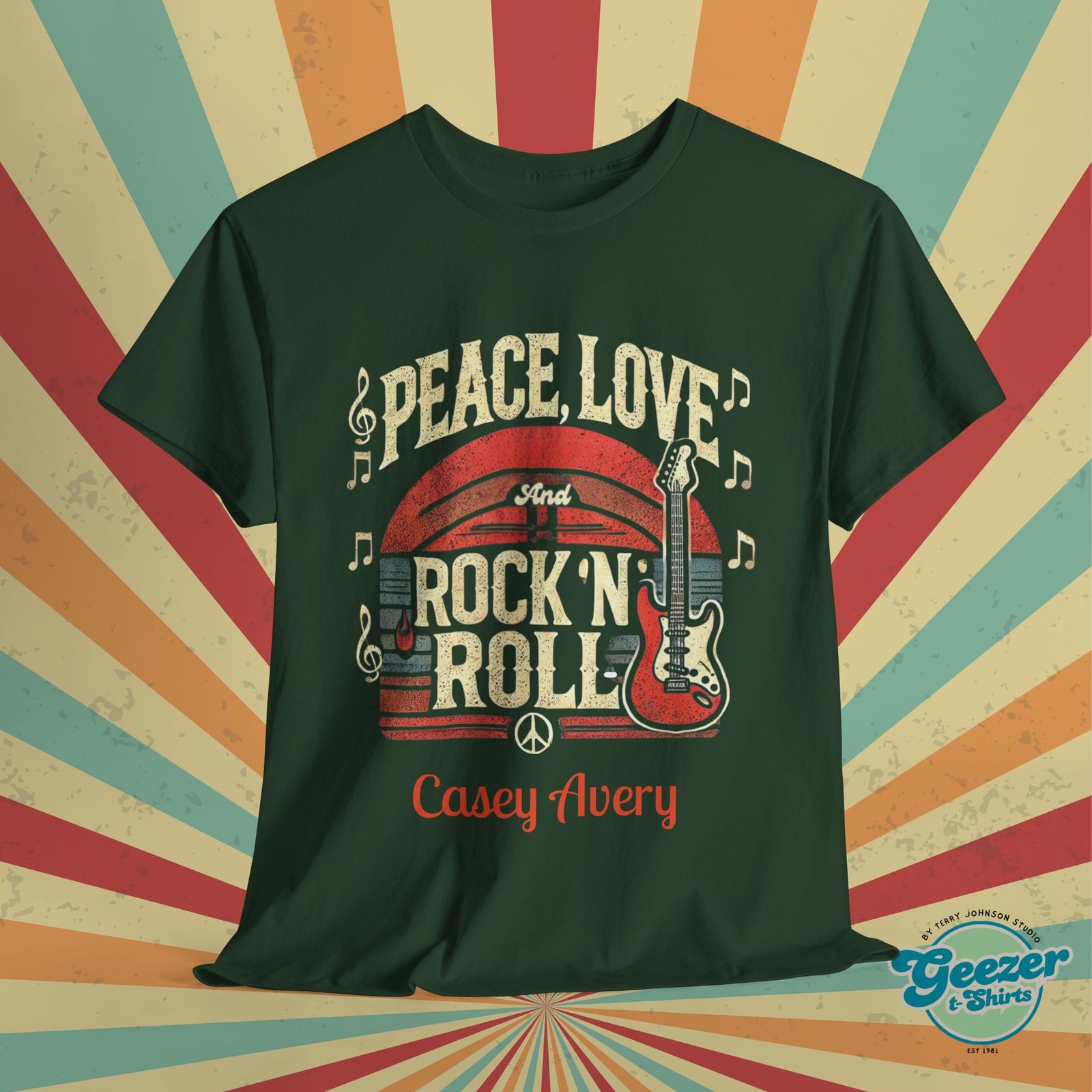 Peace, Love & Rock ’n’ Roll – Music Edition T-Shirt with Guitar & Notes - Image 5