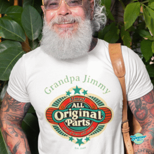 “Boomer T-shirt mockup with Almost All Original Parts design”