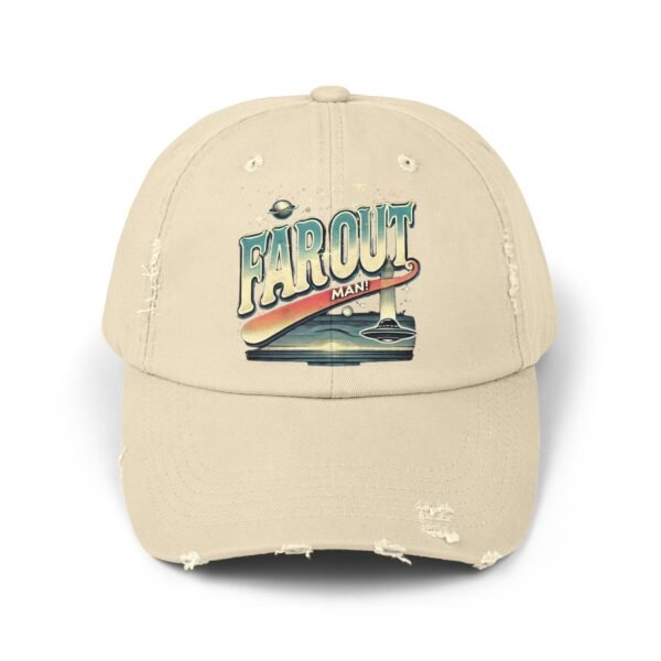 Far Out Distressed Cap | Retro Unisex Hat, Gift for Travelers, Beachwear Accessory, Casual Everyday Look, Festival Style