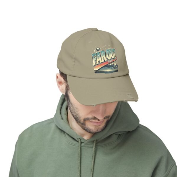 Far Out Distressed Cap | Retro Unisex Hat, Gift for Travelers, Beachwear Accessory, Casual Everyday Look, Festival Style - Image 4