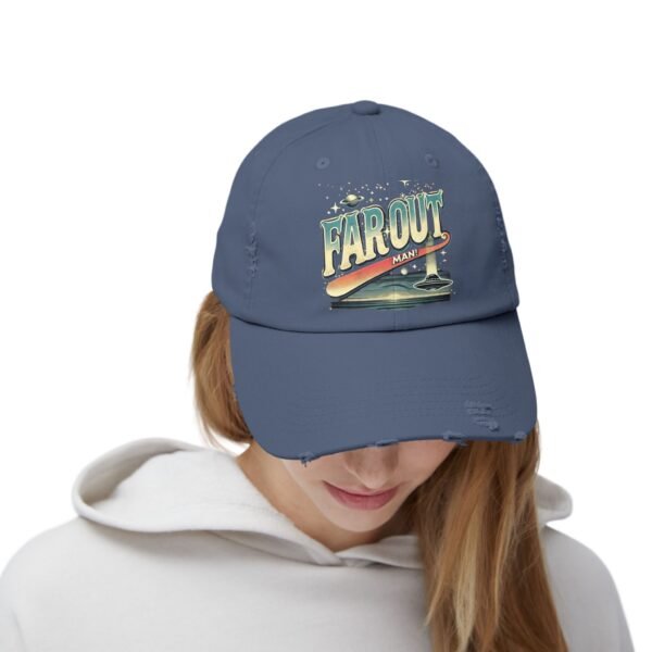 Far Out Distressed Cap | Retro Unisex Hat, Gift for Travelers, Beachwear Accessory, Casual Everyday Look, Festival Style - Image 6