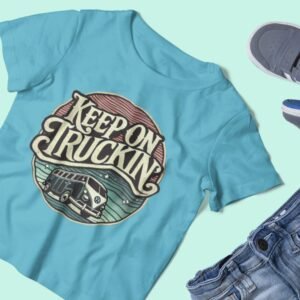 Flat lay of Toddle Keep On Truckin t shirt