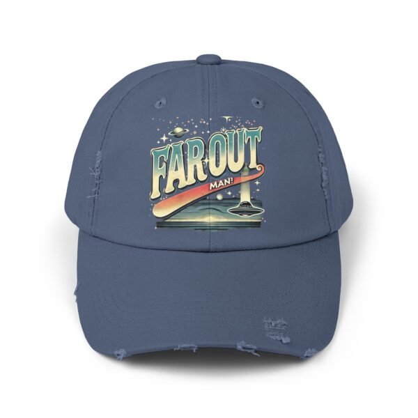 Far Out Distressed Cap | Retro Unisex Hat, Gift for Travelers, Beachwear Accessory, Casual Everyday Look, Festival Style - Image 5