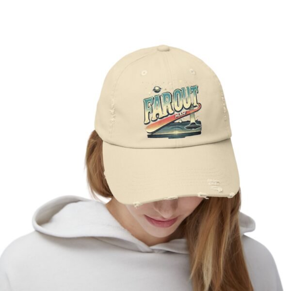Far Out Distressed Cap | Retro Unisex Hat, Gift for Travelers, Beachwear Accessory, Casual Everyday Look, Festival Style - Image 2