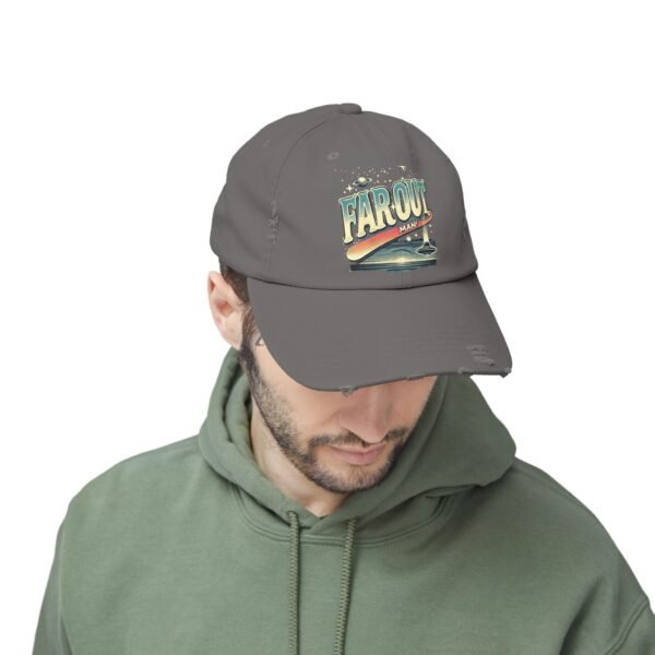 Far Out Distressed Cap | Retro Unisex Hat, Gift for Travelers, Beachwear Accessory, Casual Everyday Look, Festival Style - Image 8