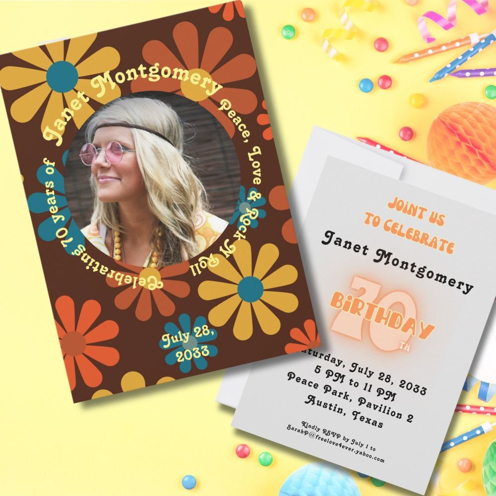 Flower power Custom 70th Birthday Party Invitation
