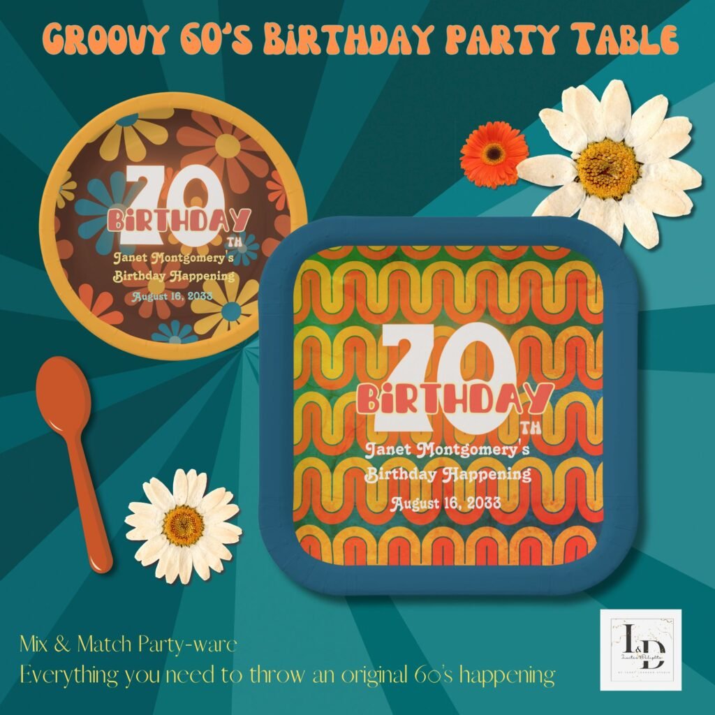 Assorted 70th Retro Birthday paper plates