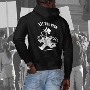 Mock up Man in black Eat the Rich hoodie