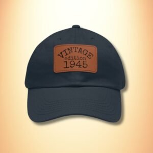 Mock Up Vintage 1945 Dad Hat with Brown leather Patch