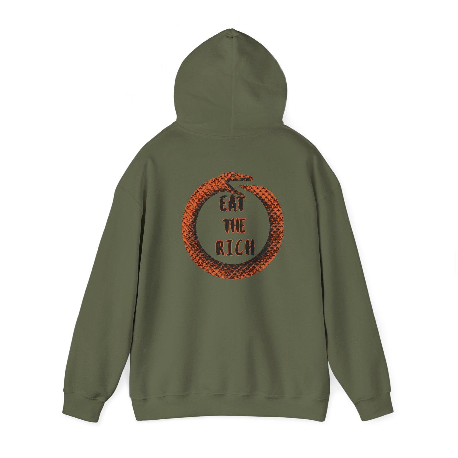 Eat The Rich Orange Ouroboros Hoodie – “Everything You Fear About Me Is True” Back Print - Image 15