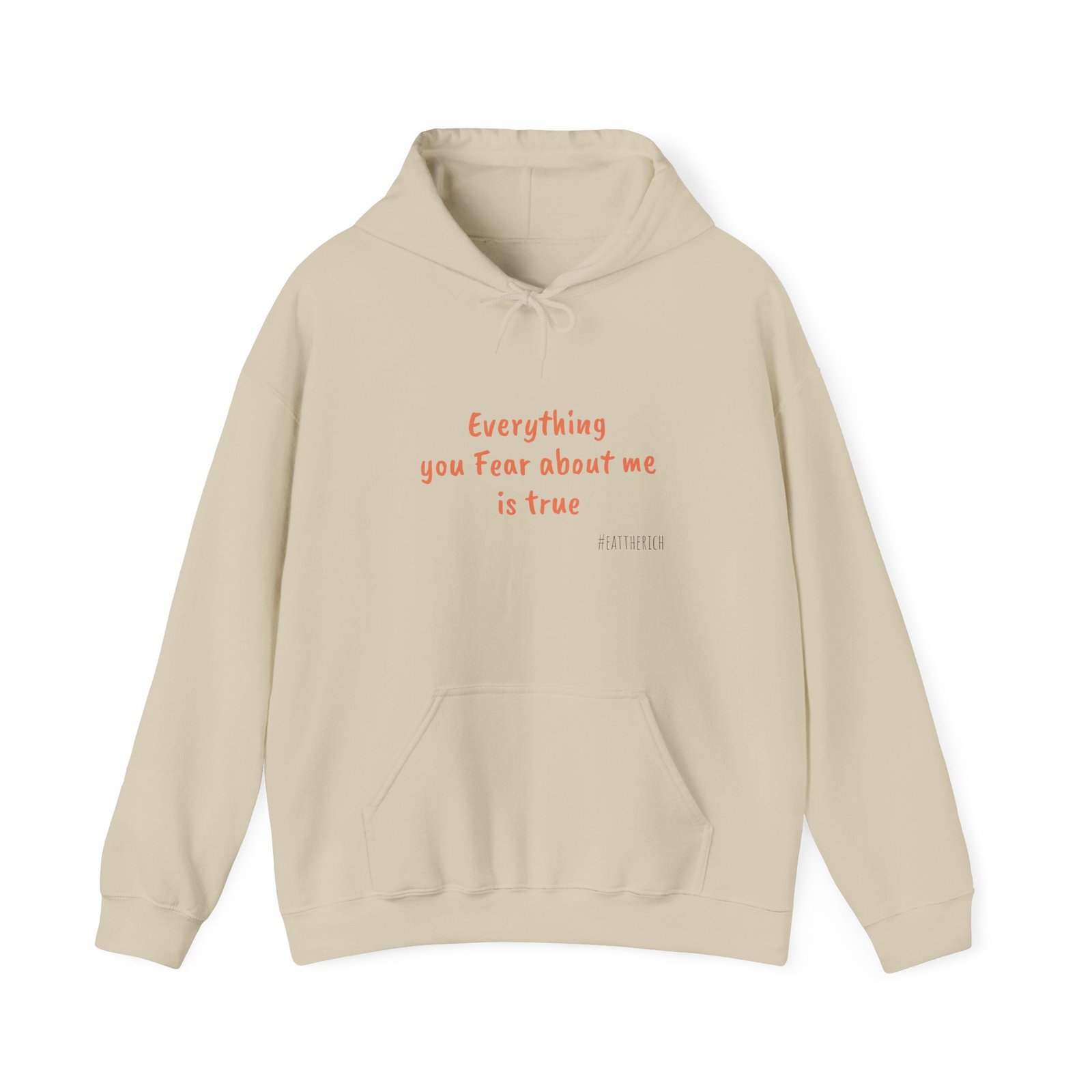 Eat The Rich Orange Ouroboros Hoodie – “Everything You Fear About Me Is True” Back Print - Image 9